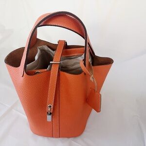 Orange Togo Leather Tote Picotin Bag